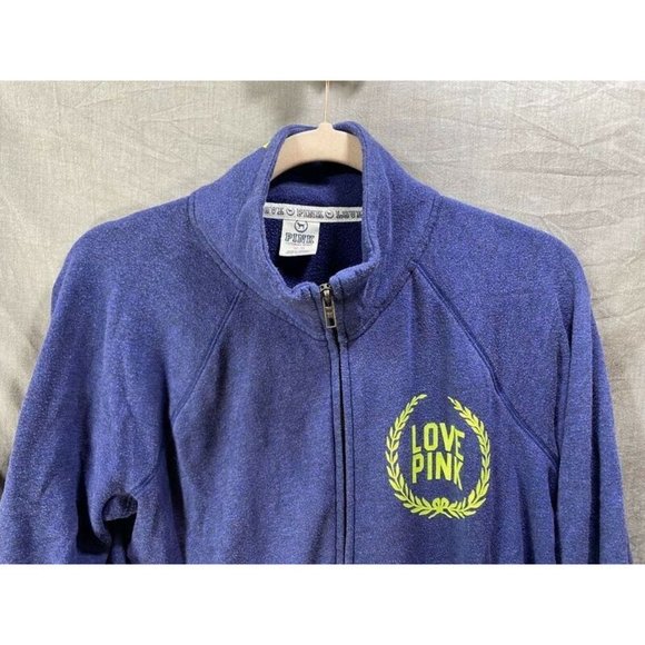 Victoria´s Secret Pink Sweater Womens Medium Blue Logo Long Sleeve‎ Zip Ladies - Picture 2 of 9